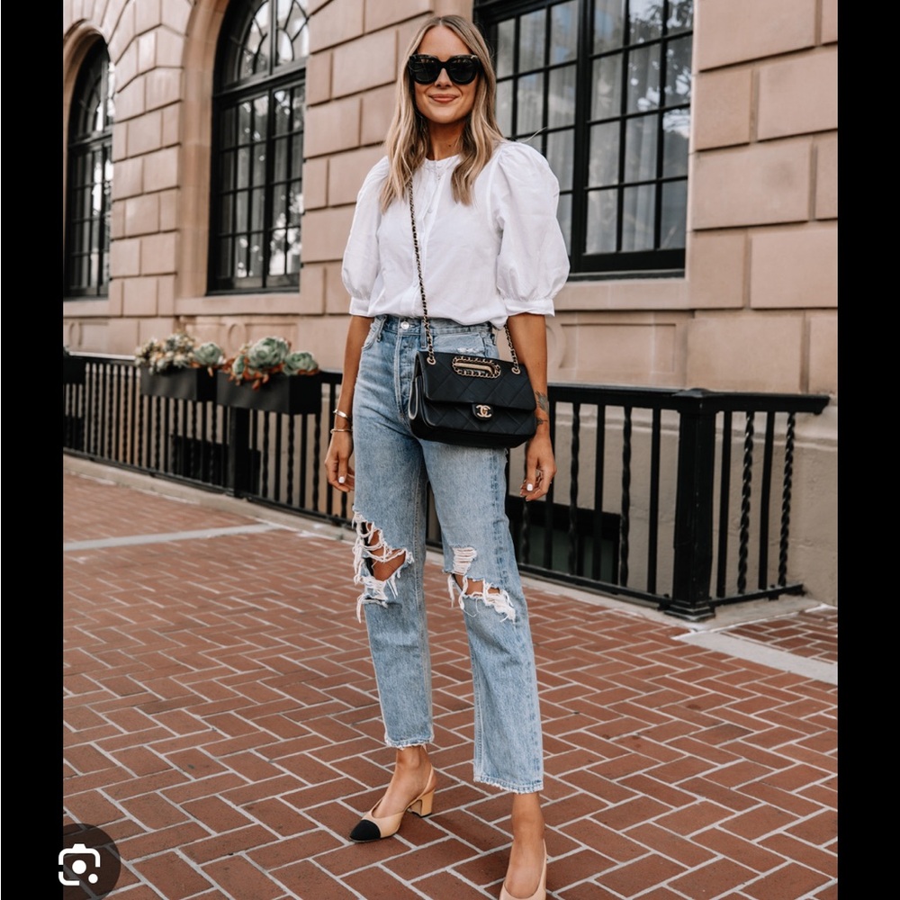 Agolde Blue Distressed Ankle Jeans